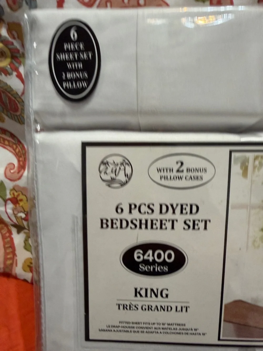 King 6-Piece Dyed White Bedsheet Set - 6400 Series